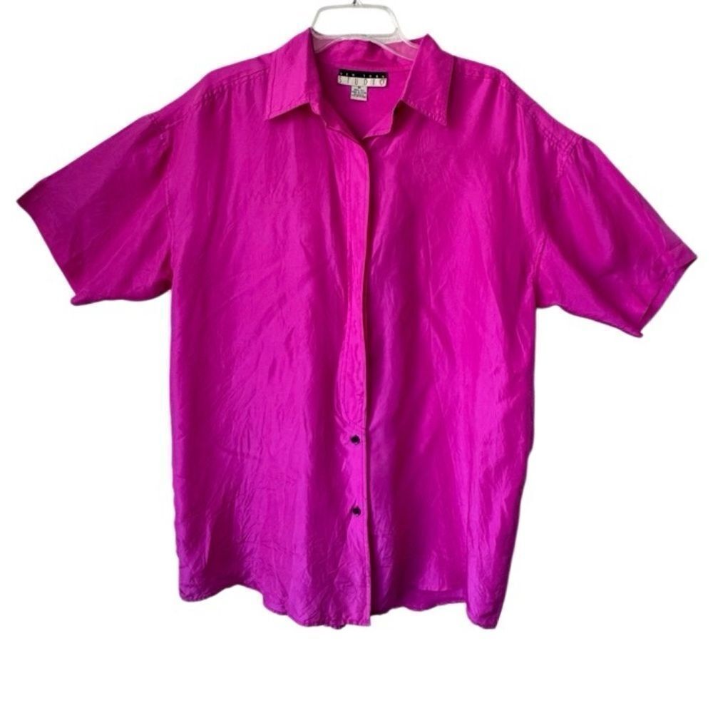 New York Studio Pink Short Sleeve Blouse 100% Silk Y2K  Size M